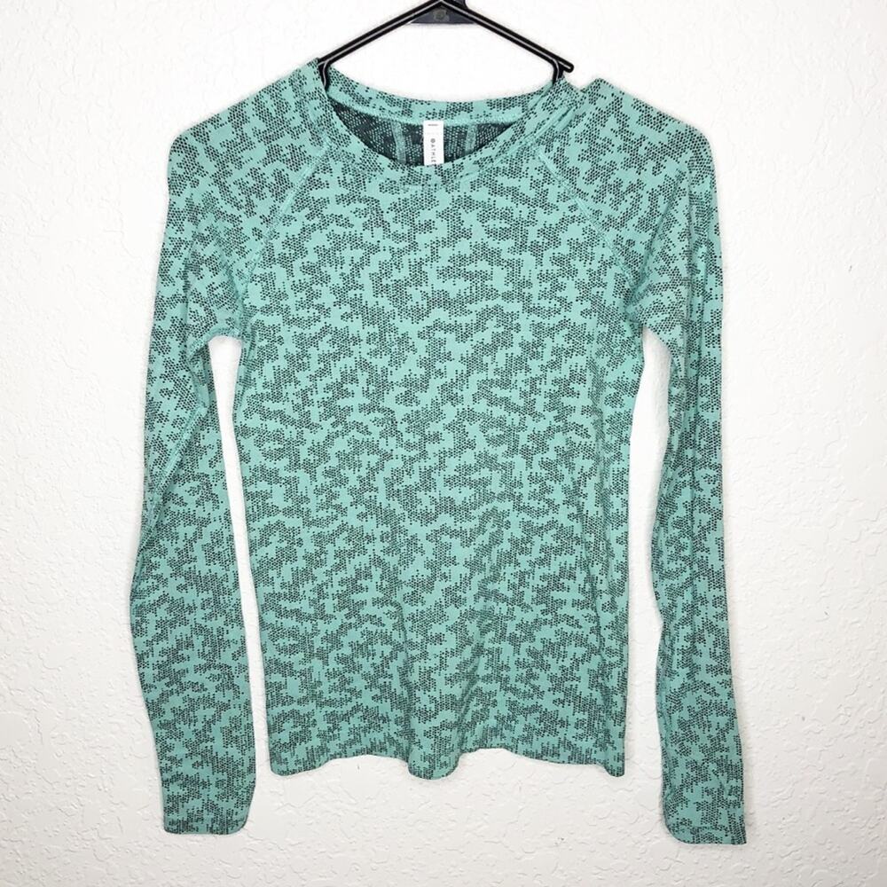 Athleta Momentum mint green black graphic print long sleeve athletic top size XS